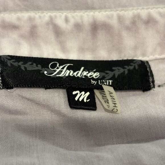 ANDREE by Unit Purple Rayon Roll Tab Sleeve Embroidered Top TunicJohnny Was M - Picture 6 of 7